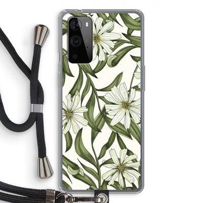 Wit bloemenpatroon: OnePlus 9 Pro Transparant Hoesje met koord