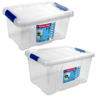 Hega Hogar Opbergboxen - 2x - met deksel - 5 en 16 ltr - kunststof - transparant/blauw