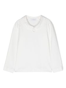 Monnalisa rhinestone-embellished long-sleeve blouse - Blanc