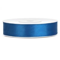 1x Kobaltblauwe satijnlint rol 1,2 cm x 25 meter cadeaulint verpakkingsmateriaal   - - thumbnail