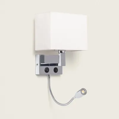 Wandlamp met losse leeslamp wit en chrome bedlamp hotel &apos;Culp&apos;