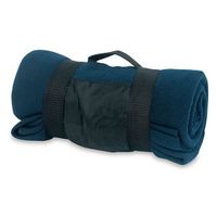 Fleece deken/plaid navy blauw met afneembaar handvat 160 x 130 c - thumbnail