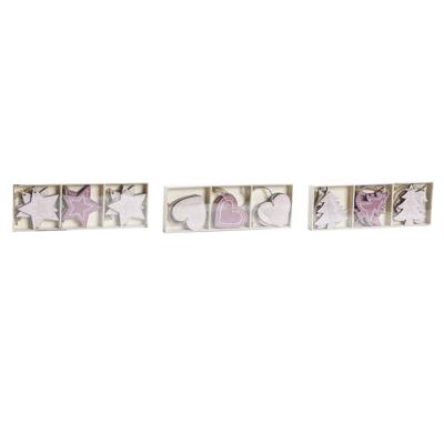 Ophangdecoratie DKD Home Decor Roze Licht Roze Hout 6,5 x 1 x 6,5 cm (9 Onderdelen) (3 Stuks)