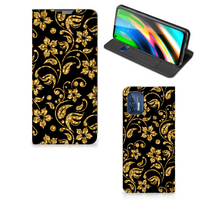Motorola Moto G9 Plus Smart Cover Gouden Bloemen - thumbnail