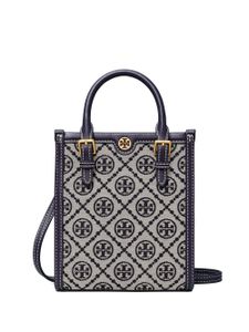 Tory Burch mini sac cabas T Monogram - Gris