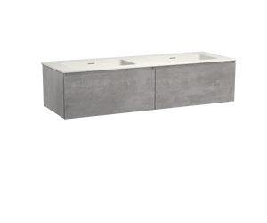 Storke Edge zwevend badmeubel 150 x 52 cm beton donkergrijs met Mata dubbele wastafel in mat witte solid surface