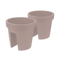 Set van 2x stuks balkon plantenpotten/bloempotten taupe 28 x 25 cm van kunststof