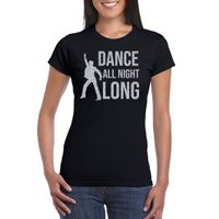 Zilveren muziek t-shirt / shirt Dance all night long zwart dames