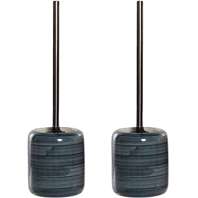 2x stuks toiletborstel met houder marmer look polystone blauw 39 cm