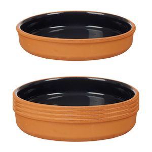 8x stuks tapas/hapjes serveren/oven schaal terracotta/zwart 23 x 4 cm