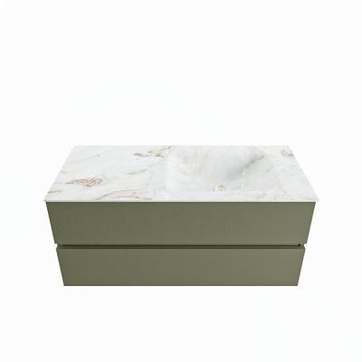 MONDIAZ VICA-DLUX 110cm badmeubel onderkast Army 2 lades. Inbouw wastafel CLOUD rechts zonder kraangat, kleur Frappe.