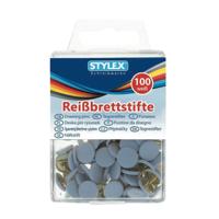 Stylex Prikbord punaises - platte kop - 100x stuks - wit - metaal Stylex Prikbord punaises - platte kop - 100x stuks - wit - metaal