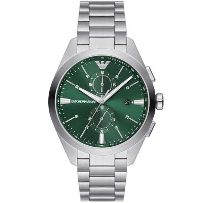 Emporio Armani AR11480 Horloge Claudio Chrono staal zilverkleurig-groen 43 mm