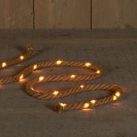 Touwverlichting lichtsnoer jute 20 lampjes met timer op batterij - thumbnail