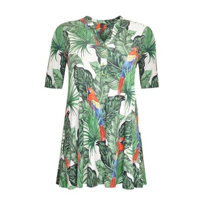 Yoek tuniek PARROT met bladprint wit/groen/rood
