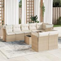 9-delige Loungeset met kussens poly rattan beige