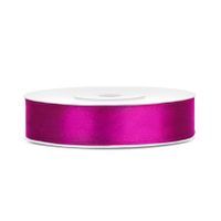 1x Hobby/decoratie fuchsia roze satijnen sierlinten 1,2 cm/12 mm x 25 meter   - - thumbnail