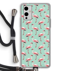 Flamingoprint groen: OnePlus 9 Transparant Hoesje met koord