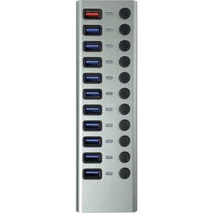 Maxtrack CH12L USB 3.0-hub 11 poorten Individueel schakelbaar Zilver-grijs