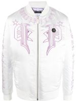 Philipp Plein veste bomber en satin à logo brodé - Blanc - thumbnail