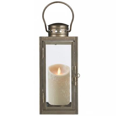 Lantaarn / Windlicht Arzilla / goud - met LED stompkaars / taupe - wax - bewegende vlam