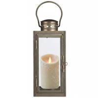 Lantaarn / Windlicht Arzilla / goud - met LED stompkaars / taupe - wax - bewegende vlam