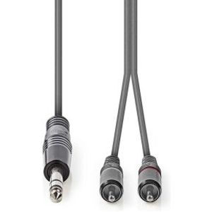 Stereo audiokabel | 6,35 mm male - 2x RCA male | 1,5 m | Grijs