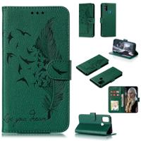 Voor Galaxy M30s Feather patroon Litchi textuur horizontale Flip lederen draagtas met houder & portemonnee & kaartsleuven (groen)