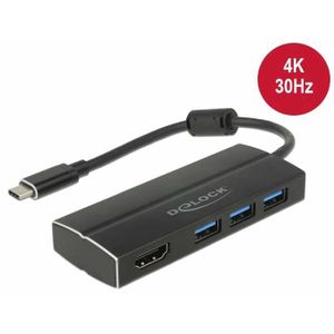 DeLOCK USB-C 3.1 > 3x USB-A 3.0 Hub + HDMI usb-hub 0,15 meterr, 4K