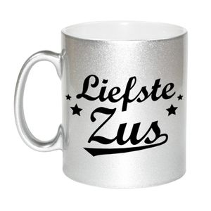 Liefste zus cadeau zilveren mok / beker sterren 330 ml