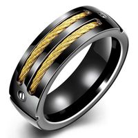 Stalen ring zwart met gouden Kabel