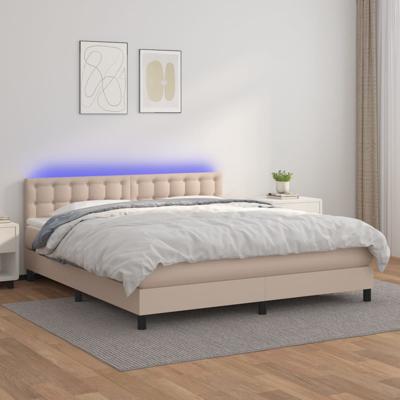 Boxspring met matras en LED kunstleer cappuccinokleur 180x200cm
