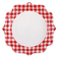 Boerenbont Oktoberfest thema wegwerpbordjes - 10x stuks - 23 cm - gingham/vichy print feest