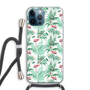 Flamingo bladeren: iPhone 12 Pro Max Transparant Hoesje met koord