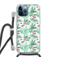 Flamingo bladeren: iPhone 12 Pro Max Transparant Hoesje met koord
