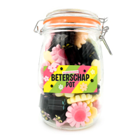 Snoeppot weck "Beterschap Pot" bloemensnoep/drop