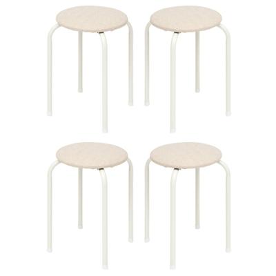 5Five Stapelbaar zit krukje Fierra - 4x - metaal/polyester - wit - D38 x H46 cm - stoelen