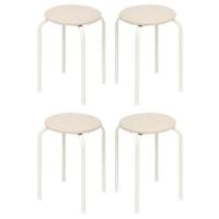 5Five Stapelbaar zit krukje Fierra - 4x - metaal/polyester - wit - D38 x H46 cm - stoelen