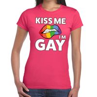 Kiss me I am gay t-shirt roze dames - thumbnail