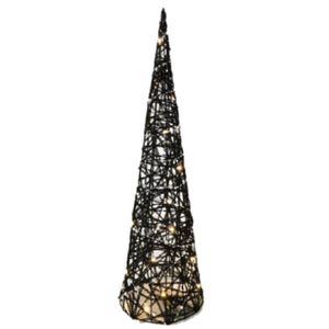 LED kegel/piramide kerstboom lamp - zwart - rotan - H80 cm