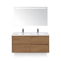 Porto Badmeubelset 120 cm - 4 laden Honey - Keramische Wastafel Wit Slim - met Sence Spiegel