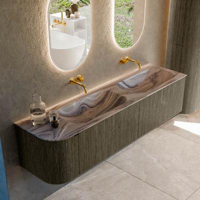 Badmeubel Mondiaz Kurve-Dlux | 175 cm | Meubelkleur Shadow | Wastafelkleur Sombra | Solid surface | Dubbel / Rechts spoelbak | Zonder kraangat(en)