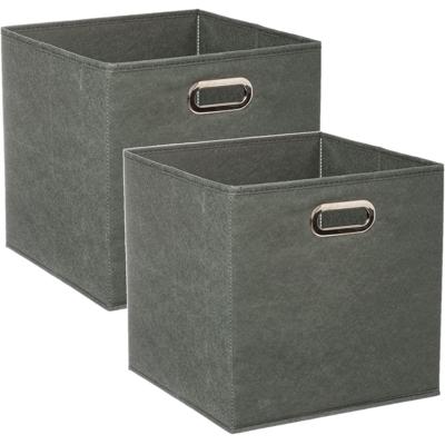 Opbergmand / kastmand - Set van 2x stuks - grijs/groen - linnen - 29 liter - 31 x 31 x 31 cm - Opber