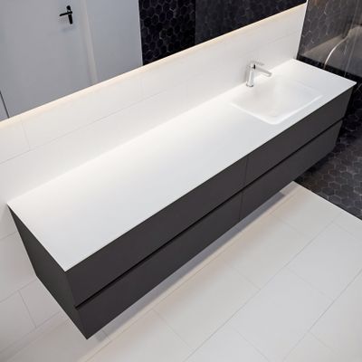 Mondiaz Vica Cloud badmeubel antraciet mat 200 cm 4 lades solid surface enkele spoelbak rechts 1 kraangat