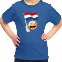 Verkleed Nederland T-shirt voor kinderen - blauw - emoticon met vlag - Koningsdag - thumbnail