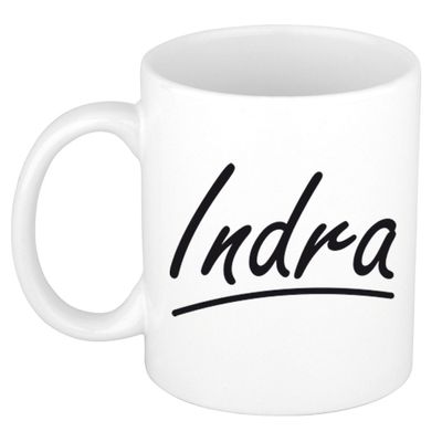 Naam cadeau mok / beker Indra met sierlijke letters 300 ml Naam cadeau mok / beker Indra met sierlijke letters 300 ml