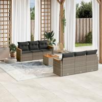 7-delige Loungeset met kussens poly rattan grijs