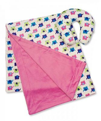 Nursery Time reisset babydeken en nekkussen olifant 2 delig roze