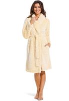 Gele damesbadjas fleece fluffy - kort model-(44-46) L