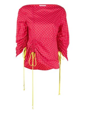 Tory Burch haut froncé à carreaux - Rouge